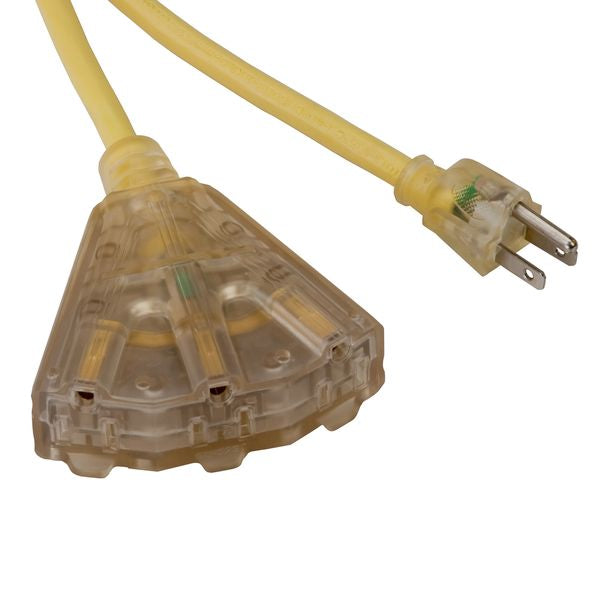 SL-740L: 25' Extension Cord w/Lighted End & 3 Outlets - 15amp