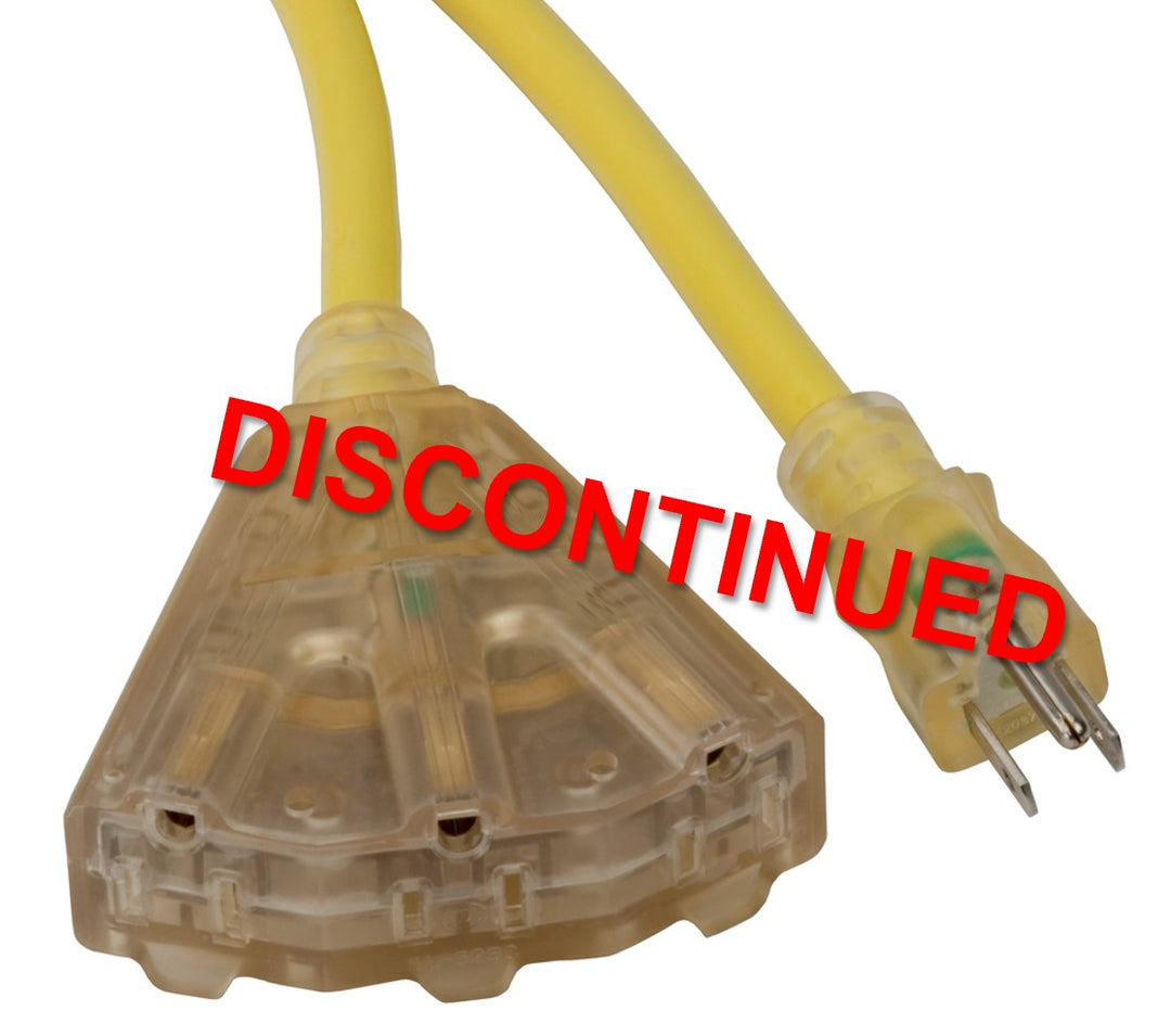 SL-745L: 100' Extension Cord w/Lighted End & 3 Outlets - 13amp