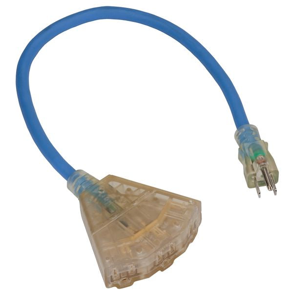 U.S. WIRE 15 Ft 12 Gauge Cold Weather Extension Cord – Lighted Outlet, 3 Prong – Made In USA – Blue