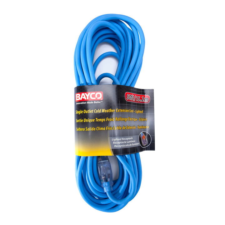 SL-994: 50' Cold Weather Extension Cord w/Single Lighted Outlet - 15amp