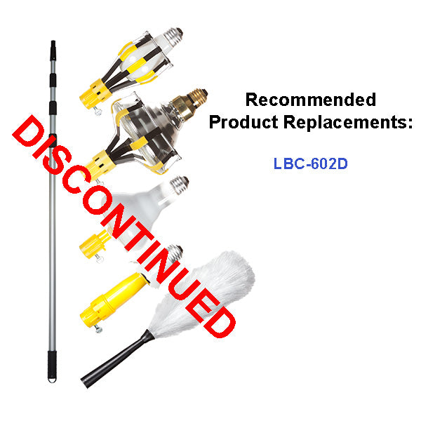 LBC-602DA1: Light Bulb Changer w/11' 3-Section Aluminum Pole & 3 Changer Heads plus 2-Piece Broken Bulb Changer & Duster