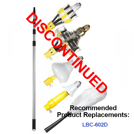LBC-602SDLDA8: Light Bulb Changer w/11' 3-Section Aluminum Pole & 3 Changer Heads plus 2-Piece Broken Bulb Changer & Duster