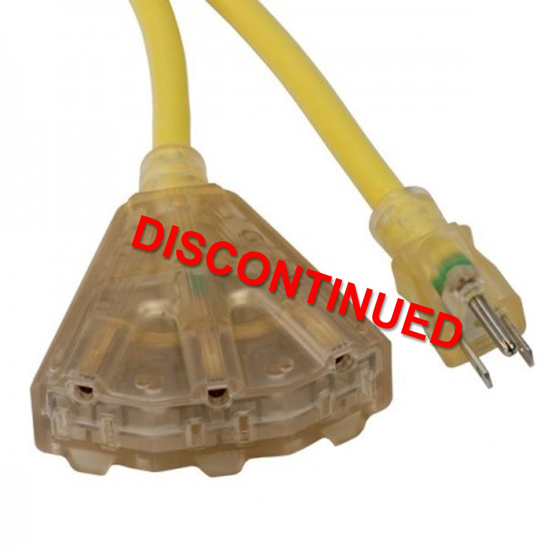 SL-746L: 25' Extension Cord w/Lighted End & 3 Outlets - 15amp