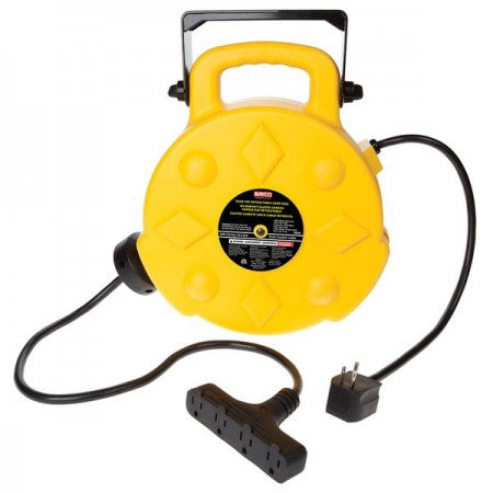 SL-8904: 50ft Retractable Polymer Cord Reel w/4 Outlets - 15amp